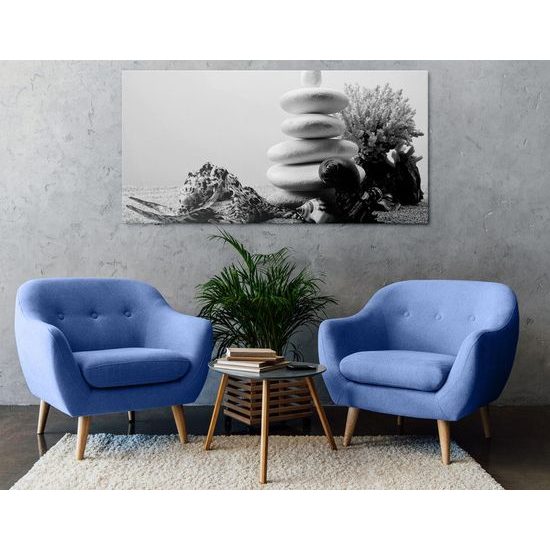 Obraz zen kameny a dary moře v černobílém provedení