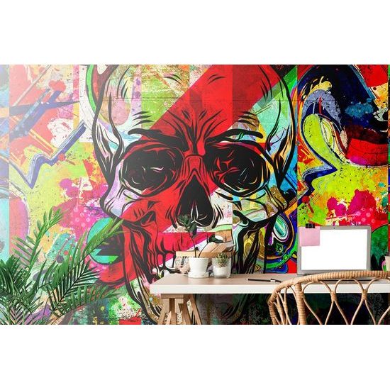 Originální samolepící tapeta lebka v graffiti stylu