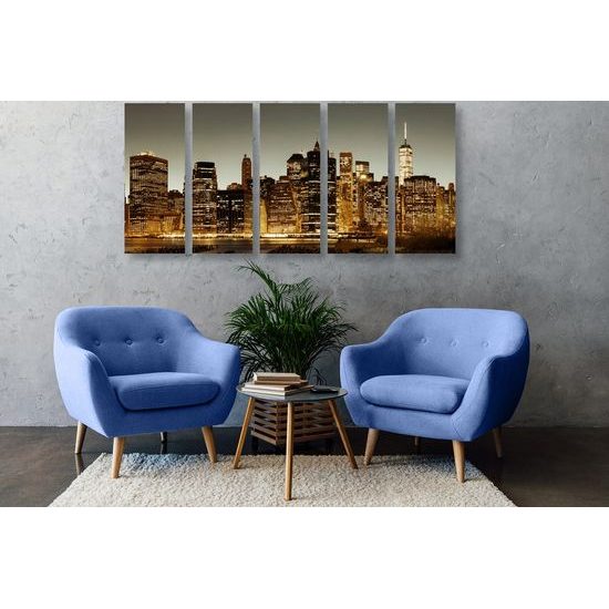 5-dílný obraz noční New York