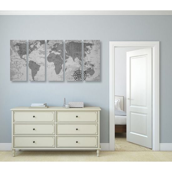 5-dílný obraz historická mapa v černobílém provedení