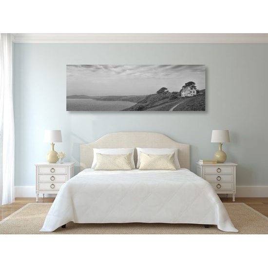 Obraz dům u moře v černobílém provedení