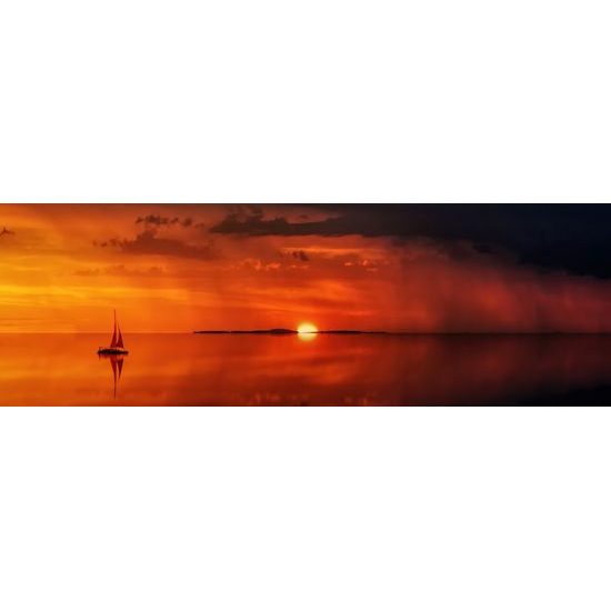 Obraz loďka a nádherný západ slunce