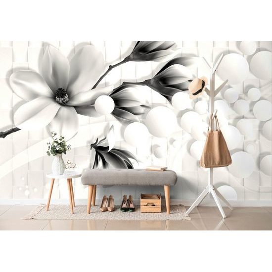 Samolepící tapeta úchvatná magnolie v černobílém provedení