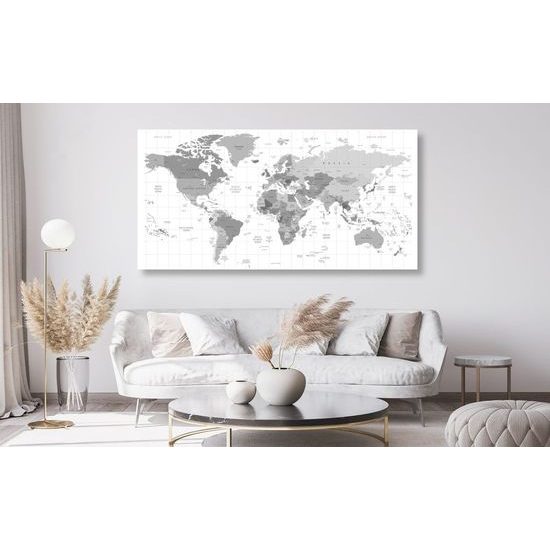 Obraz na korku přehledná šedá mapa světa na bílém pozadí