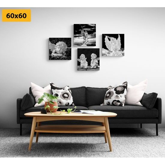 Set obrazů anděle v černobílém provedení