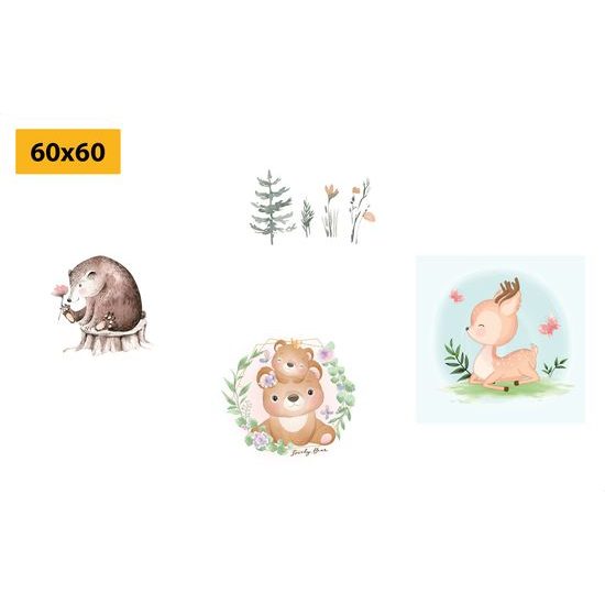 Set obrazů zvířátka v jemném provedení