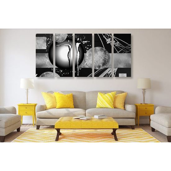 5-dílný obraz abstrakce spřízněných duší v černobílém provedení