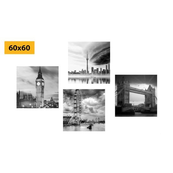Set obrazů tajemný Londýn v černobílém provedení
