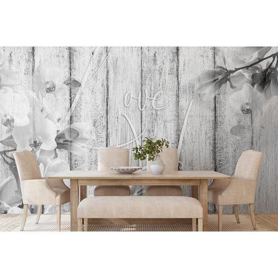 Tapeta zátiší s nápisem v černobílém provedení