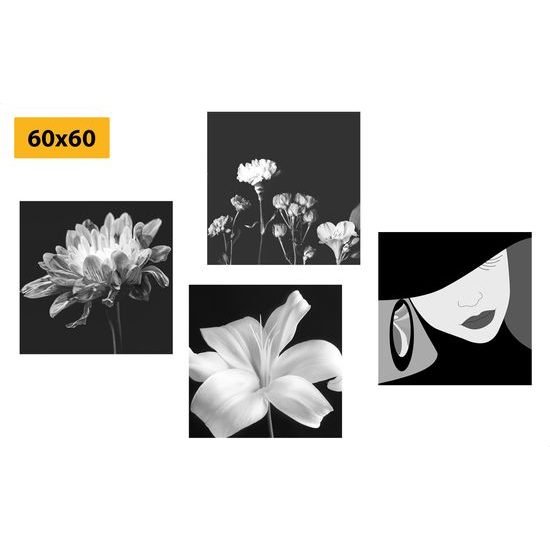 Set obrazů ženská něžnost v černobílém provedení