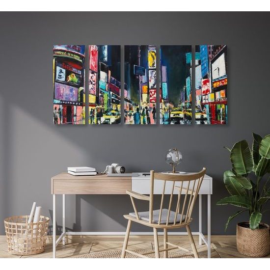5-dílný obraz noční New York