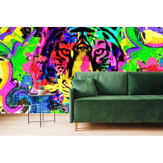 Zajímavá samolepící tapeta pestrobarevná hlava tygra
