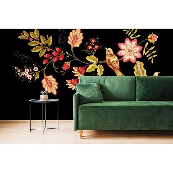 Tapeta ptáček na větvičce v lidovém provedení