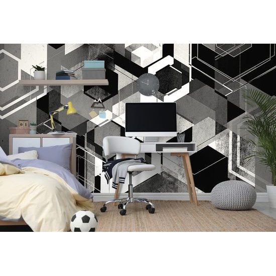Tapeta černobílá abstrakce geometrických tvarů