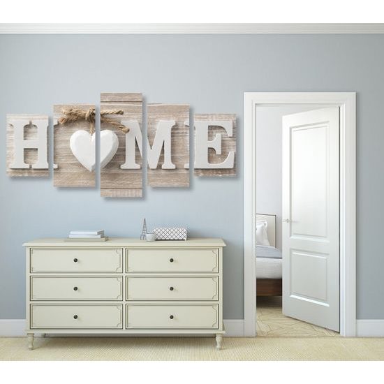 5-dílný obraz vintage nápis Home