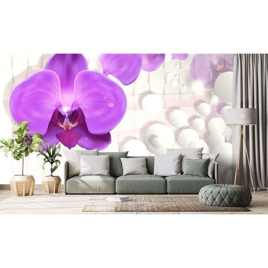 Samolepící tapeta fialová orchidej s abstraktním pozadím