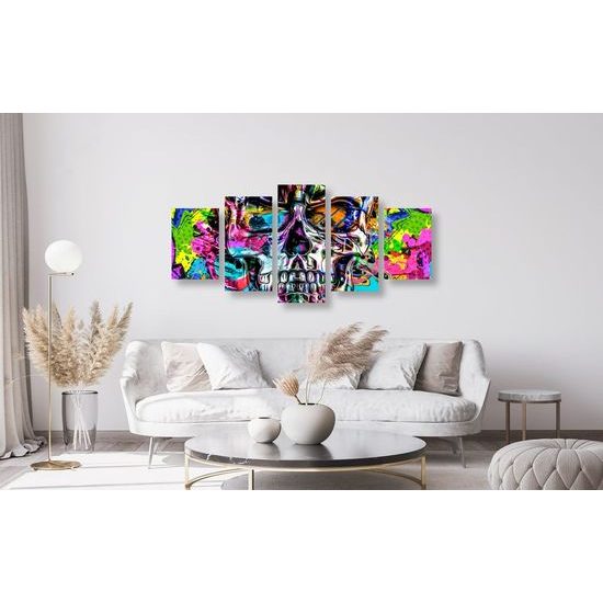 5-dílný obraz pop art lebka