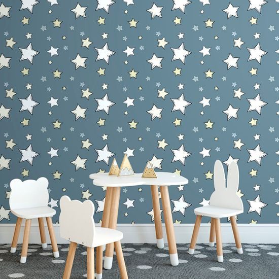 Samolepící tapeta hravé hvězdičky na modrém pozadí