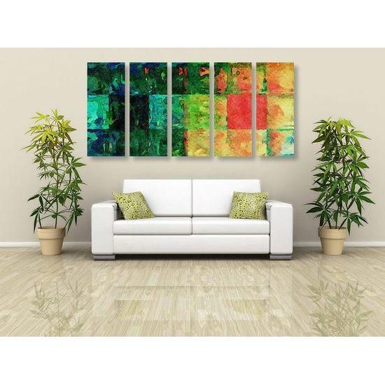 5-dílný obraz barevná abstrakce čtverců