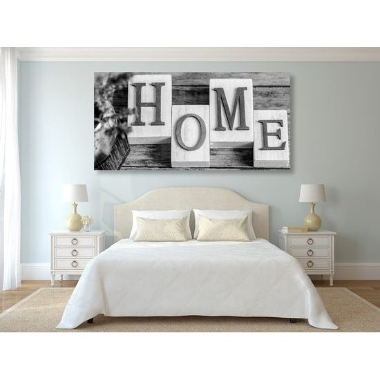 Obraz s nápisem home v černobílém provedení