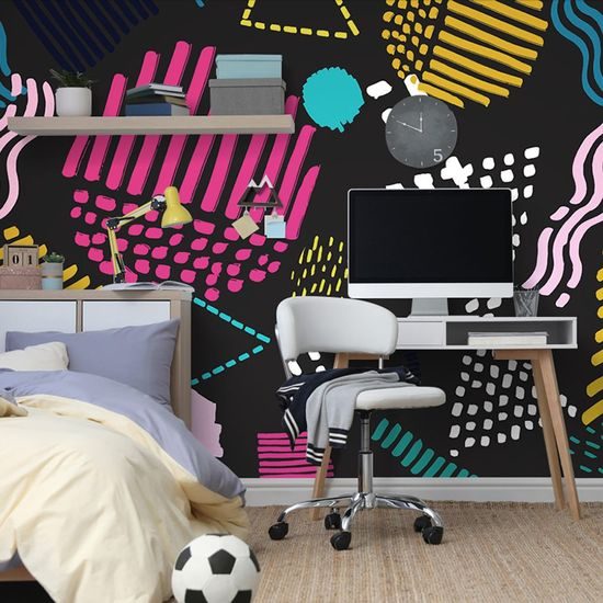 Samolepící tapeta Memphis vzor na černém pozadí