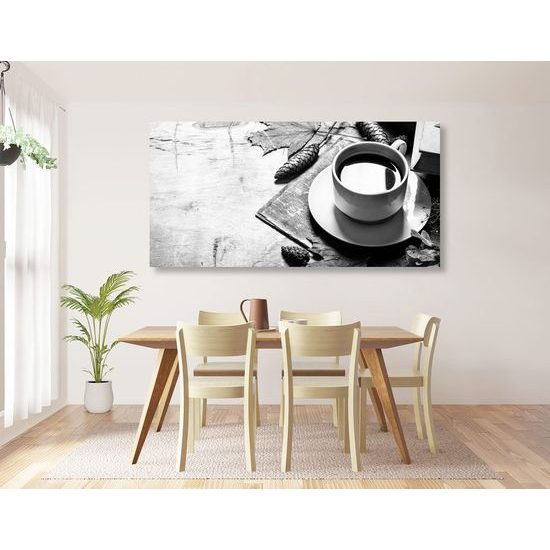 Obraz ranní káva v černobílém provedení