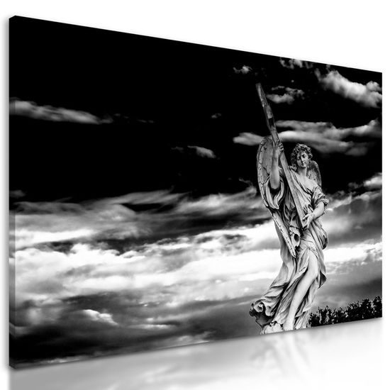 Obraz majestátní anděl na obloze v černobílém provedení