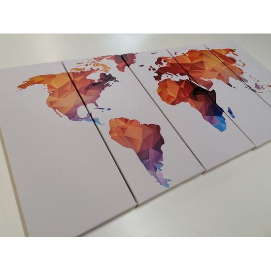 5dílný obraz oranžová mapa světa tvořená polygony