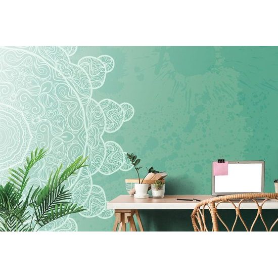 Samolepící tapeta zelená Mandala s abstraktními prvky