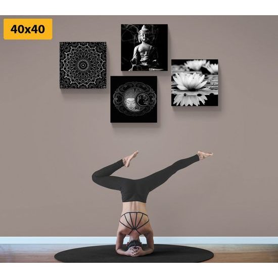 Set obrazů klidný Buddha v černobílém provedení