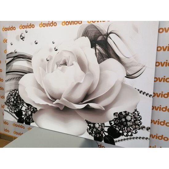 Obraz černobílá růže v elegantním provedení