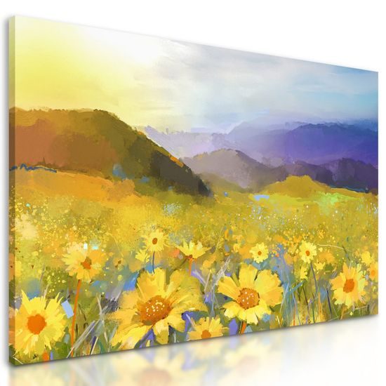 Obraz louka sedmikrásek v záři slunce