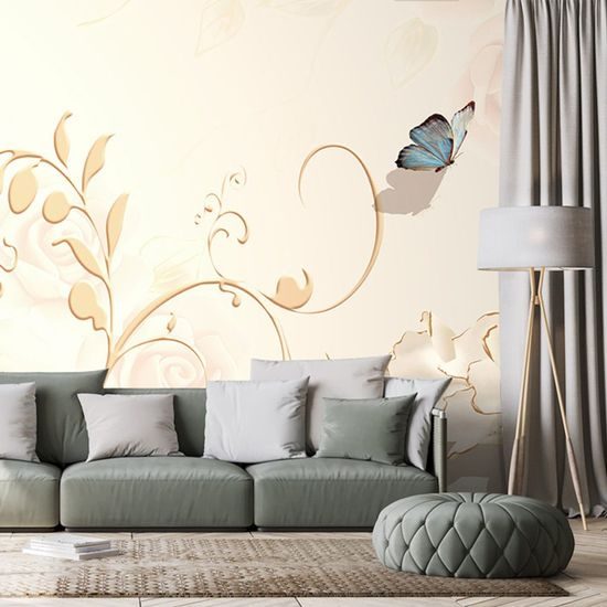 Tapeta zátiší s květinami a motýly ve vintage stylu