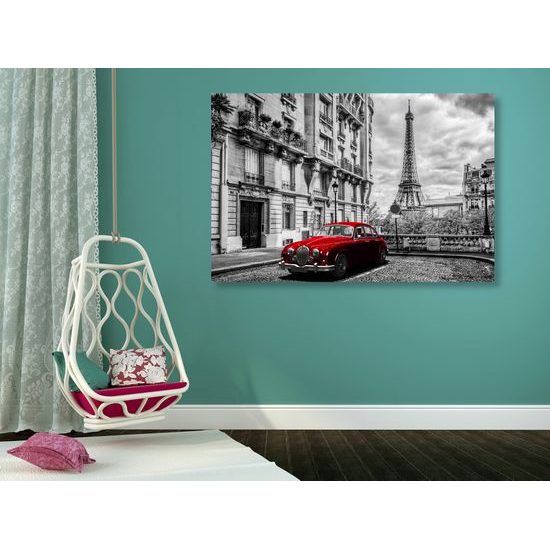 Obraz červený veterán v historické Paříži