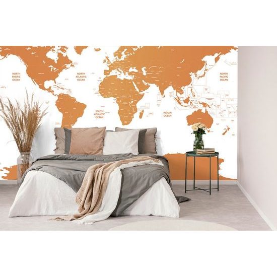 Samolepící tapeta podrobná mapa světa v oranžové barvě