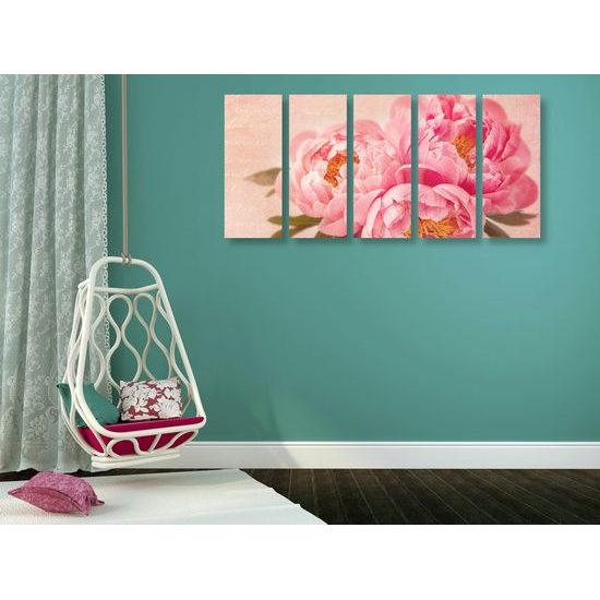 5-dílný obraz jemná pivoňka