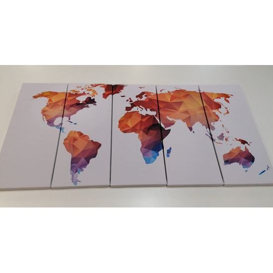 5dílný obraz oranžová mapa světa tvořená polygony
