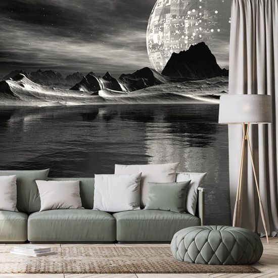 Samolepící tapeta země budoucnosti v černobílém provedení