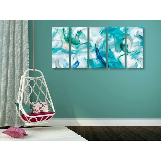 5-dílný obraz abstraktní peříčka na bílém pozadí