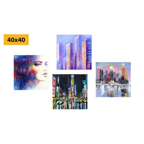 Set obrazů městský život s abstraktním nádechem