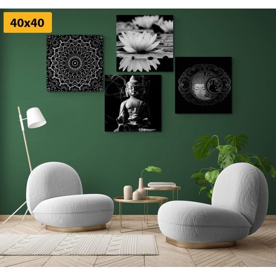 Set obrazů klidný Buddha v černobílém provedení