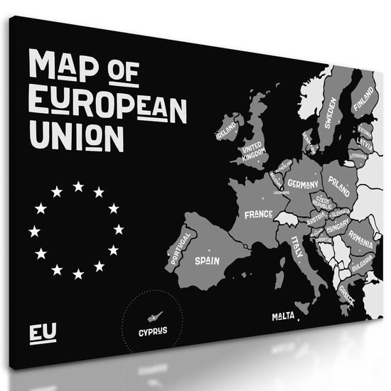 Obraz černobílá mapa Evropské unie v moderním provedení