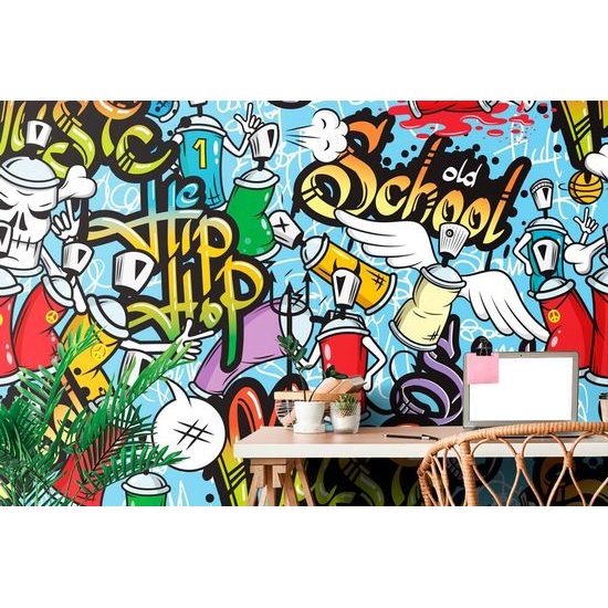 Samolepící tapeta umělecký street art ve světlých barvách