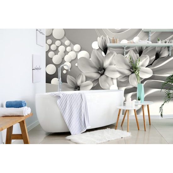 Samolepící tapeta nádherná magnolie v černobílém provedení