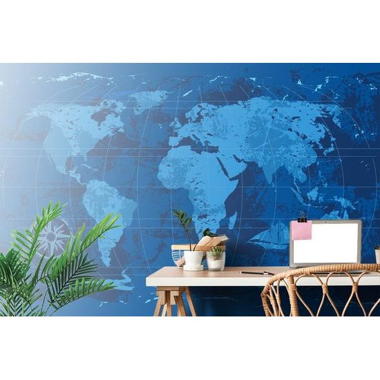 Tapeta historická mapa světa v modrém provedení