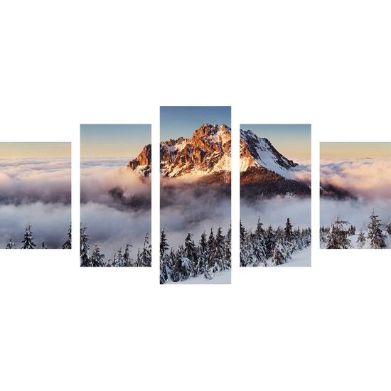 5dílný obraz majestátní vrch zahalený v mlze