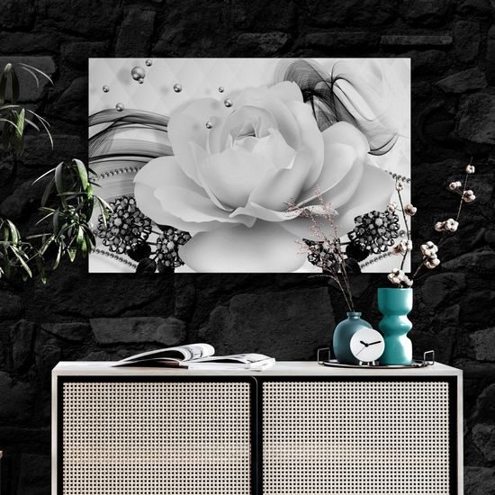 Obraz černobílá růže v elegantním provedení