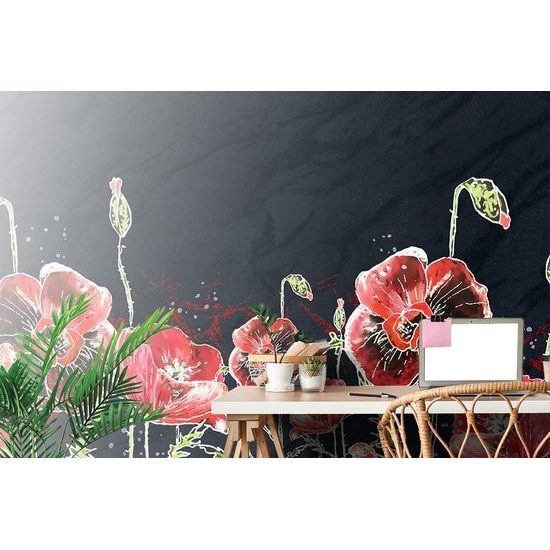 Tapeta malované vlčí máky na tmavém pozadí