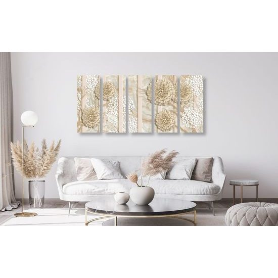 5-dílný obraz květiny gerbery