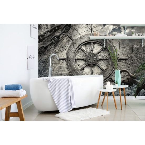 Samolepící fototapeta lodní kormidlo v zajímavém provedení